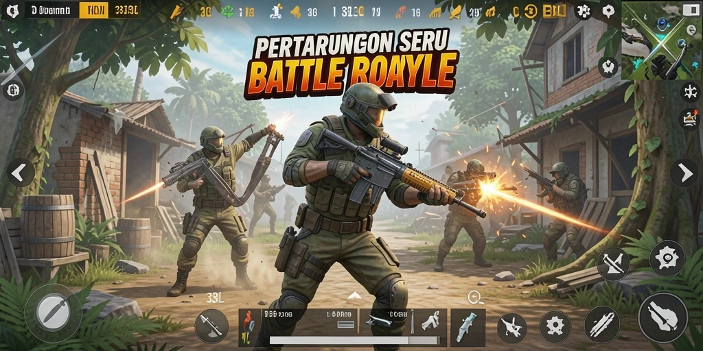 Screenshot gameplay 33L yang menegangkan dalam aksi Battle Royale.