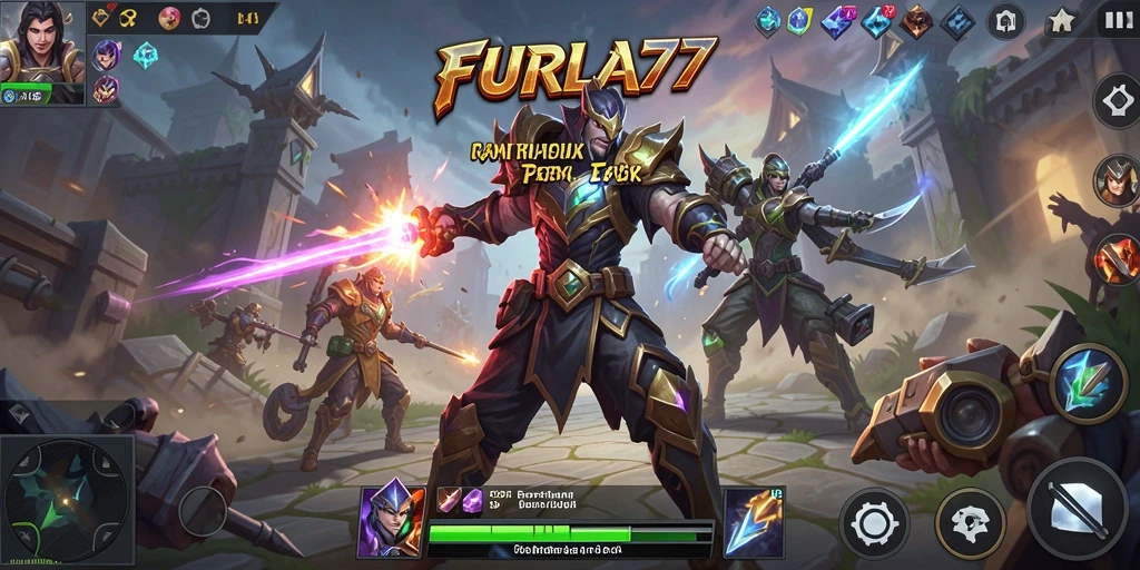 Screenshot gameplay FURLA77 yang menunjukkan pertarungan tim.