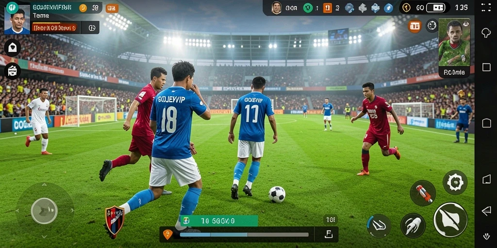 Screenshot gameplay seru di GOJEKVIP, tunjukkan aksi sepak bola nyata.
