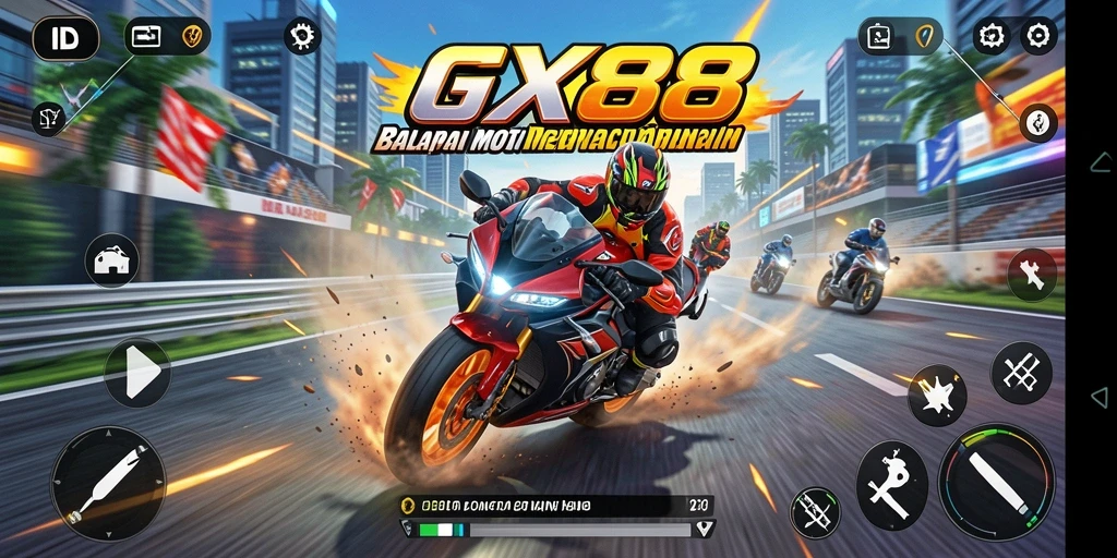 Screenshot gameplay GX88 dengan balapan motor yang menegangkan.