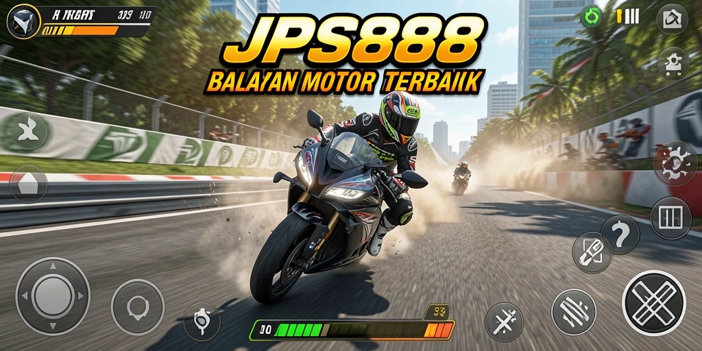 Gameplay JPS888 menampilkan balapan motor yang cepat dan seru.
