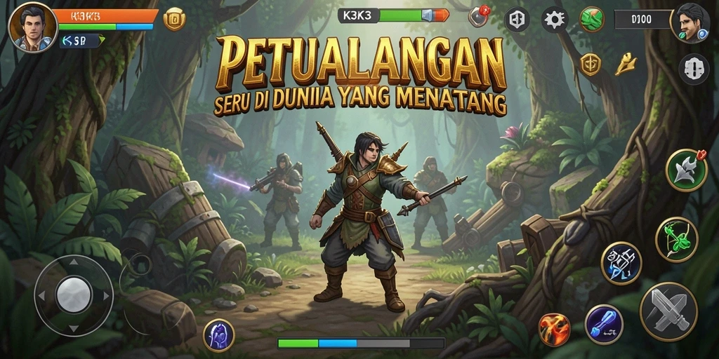 Screenshot gameplay K3K3 dengan petualangan yang menantang dan penuh aksi.