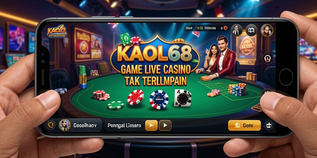 Screenshot KAOL68 menunjukkan dealer live yang ramah dan suasana permainan yang seru.
