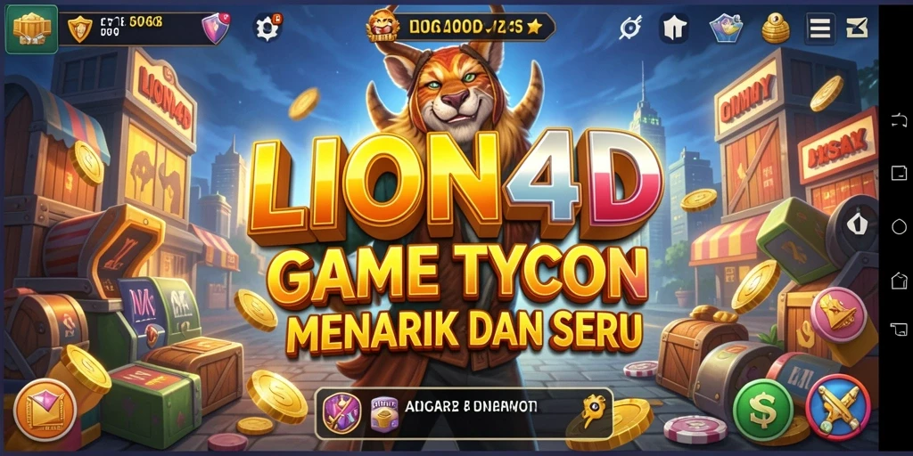 Screenshot gameplay LION4D menampilkan manajemen bisnis di dunia Tycoon.