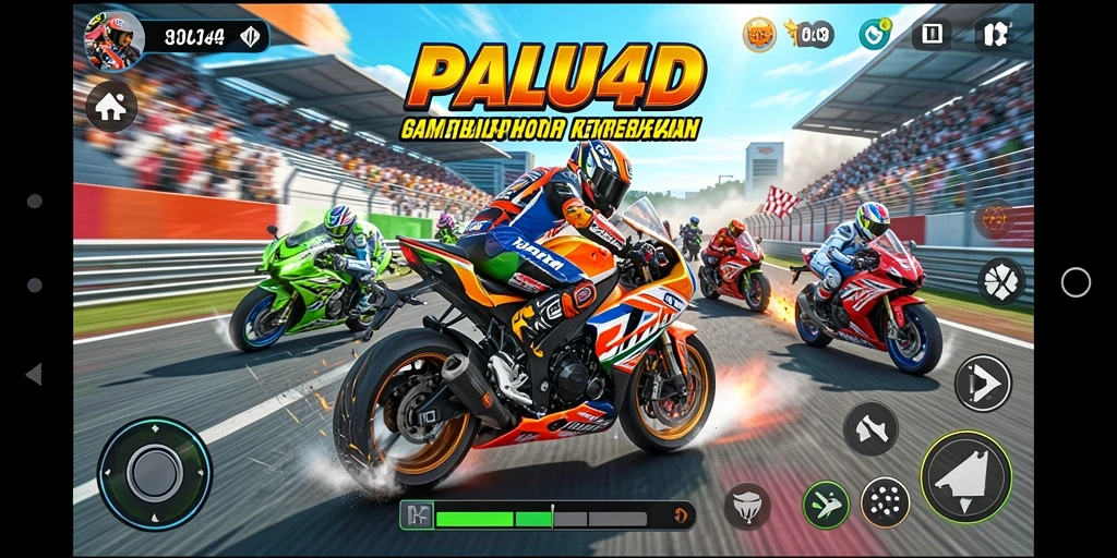 Tampilan gameplay PALU4D dengan balapan motor yang mendebarkan.