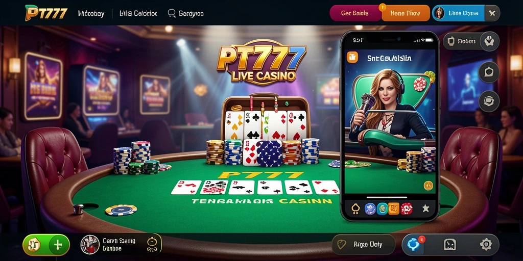 Tampilan screenshot utama PT777 dengan dealer langsung dalam aksi.