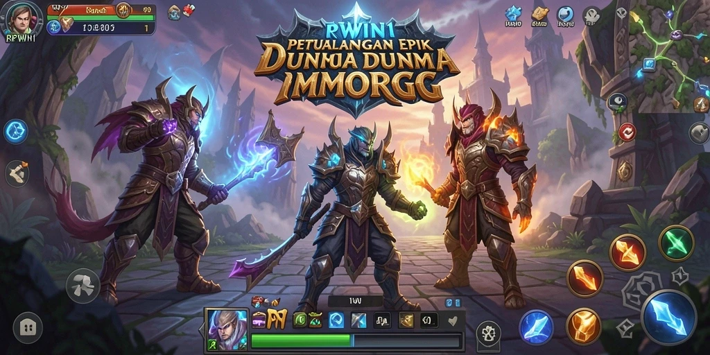 Screenshot gameplay RPWIN1 menampilkan pertarungan seru dan interaksi dunia MMORPG.