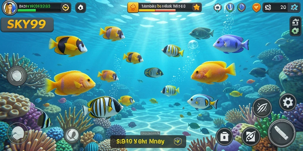 Tampilan gameplay <strong>SKY99</strong> menampilkan aksi menembak ikan yang seru.